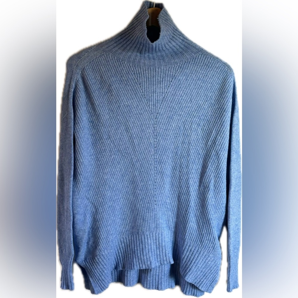 Carre Noir Viscose Cashmere Blend Blue Turtle Sweater Neck Made in Italy